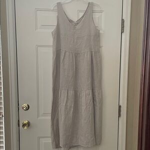 Light Beige Linen V-Neck Tiered Maxi Dress